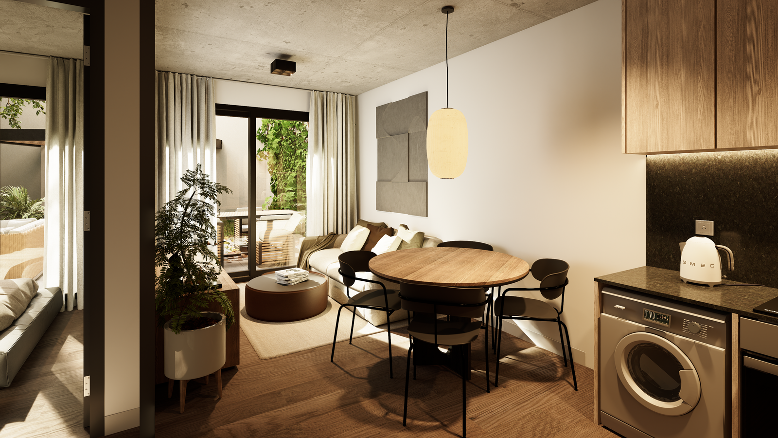 Interior de referencia: estar comedor integrado con cocina